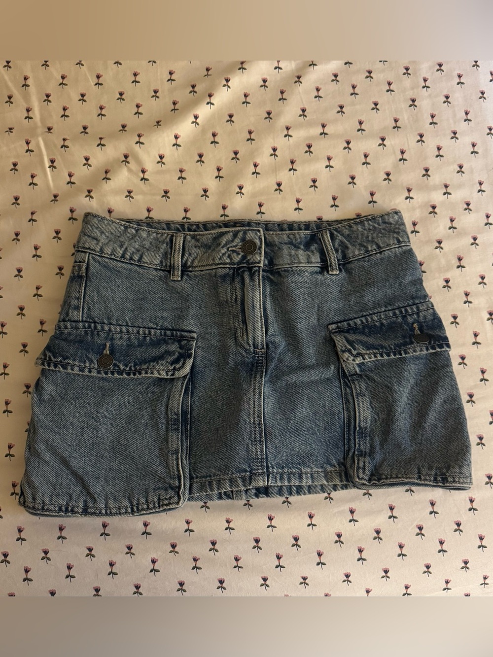 Garage Washed Blue Denim Cargo Mini Skirt
